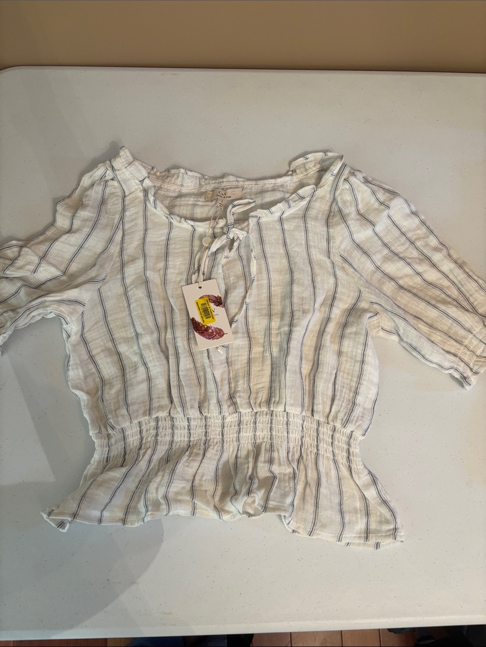 Chelsea & Violet White Striped Peasant Blouse
